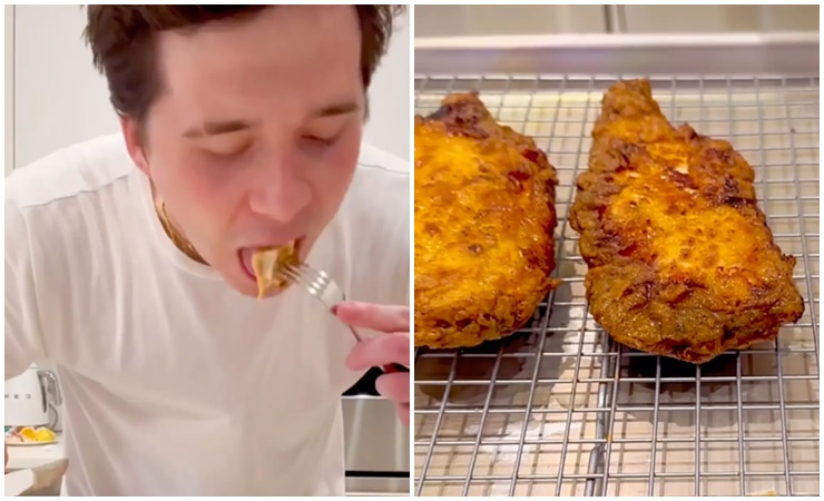 Thành phẩm của anh là hai miếng ức gà.