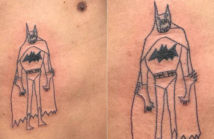 Một hình xăm hoạt hình Batman được thực hiện khủng khiếp.
