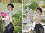 Bạn trẻ - Cuộc sống - Gái xinh Đắk Nông quyến rũ với yếm “không phòng hộ” ở đầm sen