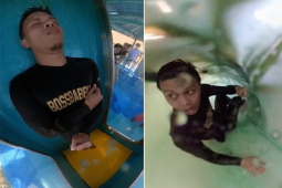 Bạn trẻ - Cuộc sống - TikToker gây sốt sau khi bị mắc kẹt bên trong máng trượt nước