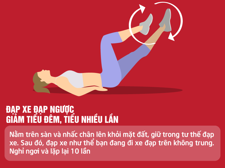 "Xe đạp ngược" - Bài tập 15 phút giúp giảm tiểu đêm, tiểu nhiều lần - 1
