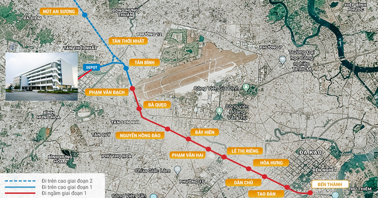 Tuyến metro số 2 dài khoảng 11,3 km, đi qua địa bàn 6 quận của TP.HCM