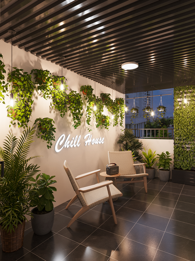 Logia căn hộ được thiết kế thành không gian thư giãn đầy thi vị cho gia chủ