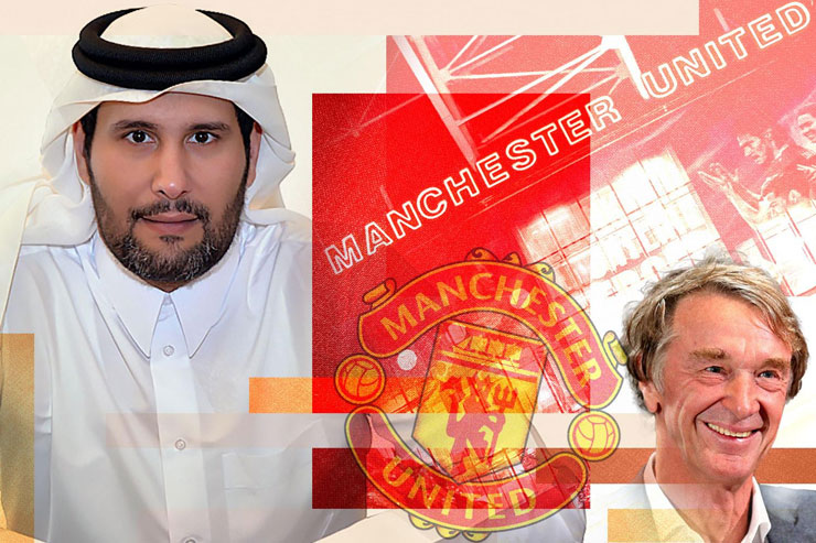 Sheikh Jassim bin Hamad Al Thani (trái) và&nbsp;Jim Ratcliffe vẫn đang cạnh tranh nhau quyết liệt trong việc hỏi mua MU