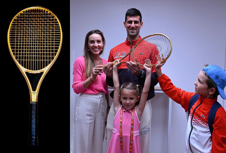 Djokovic nhận được cây vợt phủ vàng nhân kỳ tích đoạt 23 Grand Slam