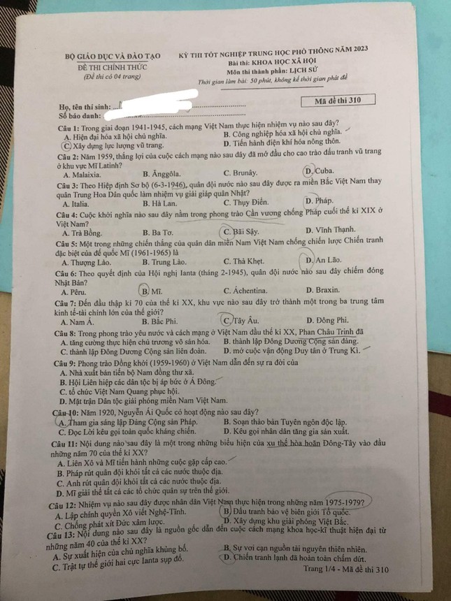 Cập nhật hướng dẫn giải bài thi tổ hợp Khoa học Xã hội - 2