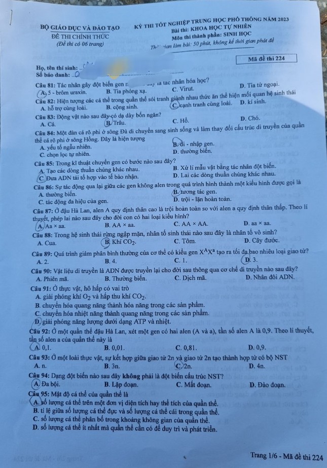 CẬP NHẬT: Đề thi, đáp án bài HÓA, LÍ, SINH tốt nghiệp - 9