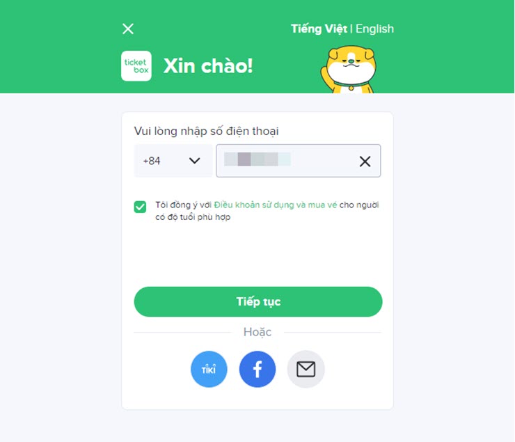 Đăng ký tài khoản trên trang TicketBox.