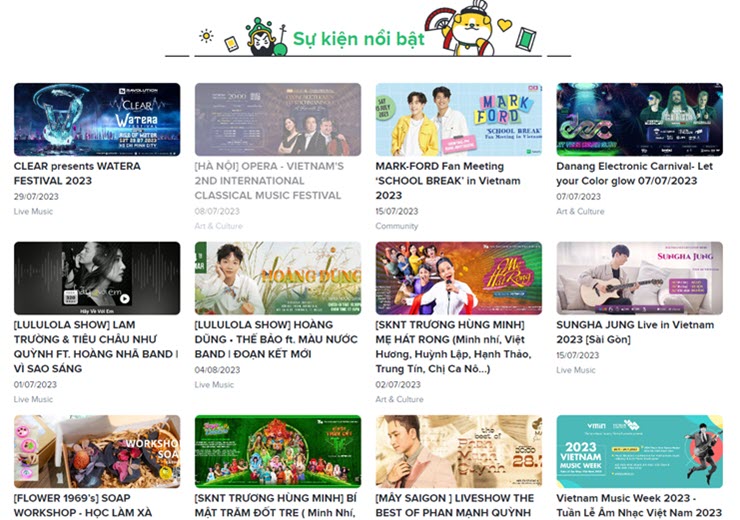 Những sự kiện nổi bật sẽ được hiển thị đầu trang web.