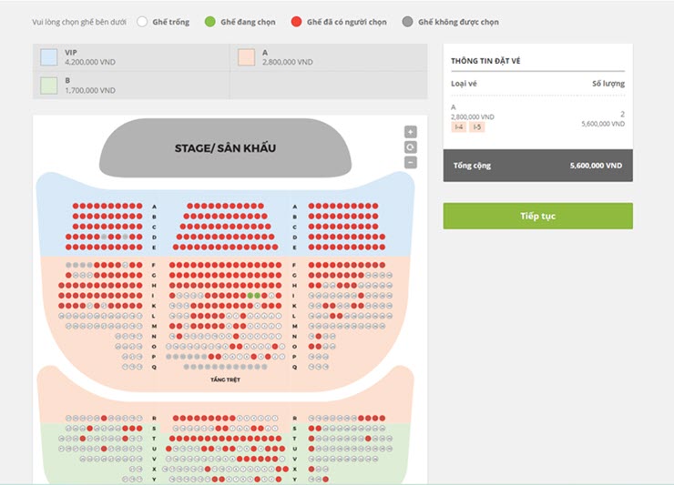 Chọn vị trí ngồi và xem thông tin giá vé trên TicketBox.