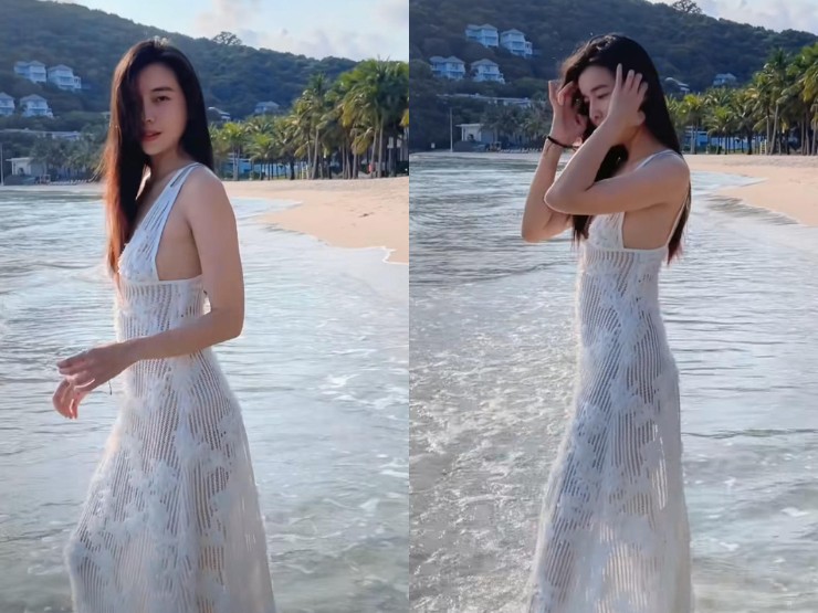Mới đây, Cao Thái Hà đăng tải đoạn clip khoe dáng trên biển với váy áo xuyên thấu, khoe khéo đường cong nóng bỏng.
