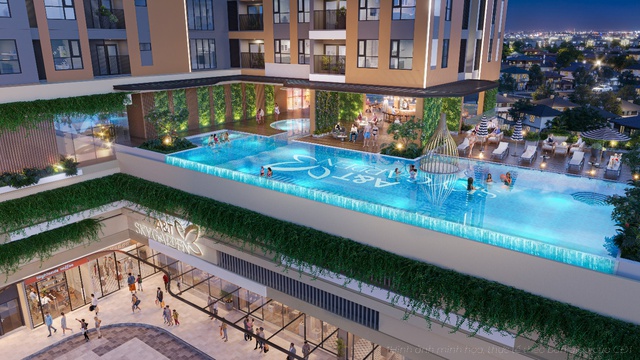 Phối cảnh hồ bơi chân mây tại tầng 4 của A&amp;T Sky Garden.