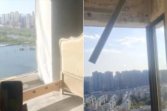 Một căn hộ ở Nam Xương bị hư hại vì gió bão. Ảnh: Weibo
