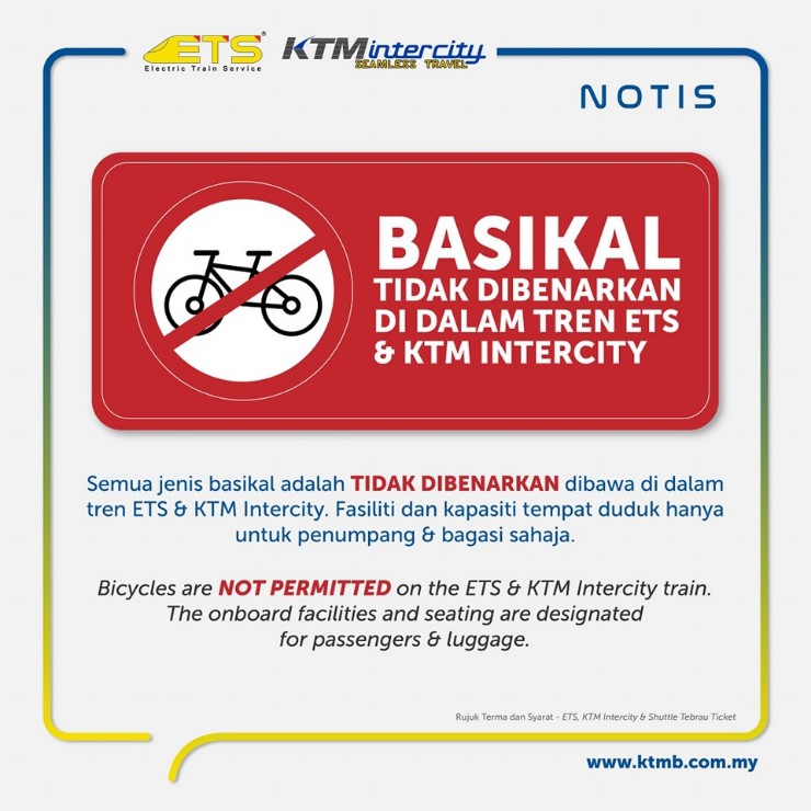 Thông báo cấm mang xe đạp lên tàu của KTMB (Ảnh: Paultan).&nbsp;