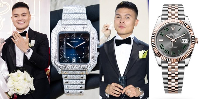 Quang Hải đeo chiếc Cartier và Rolex trong các ngày tổ chức lễ cưới. Ảnh: Ngôi Sao