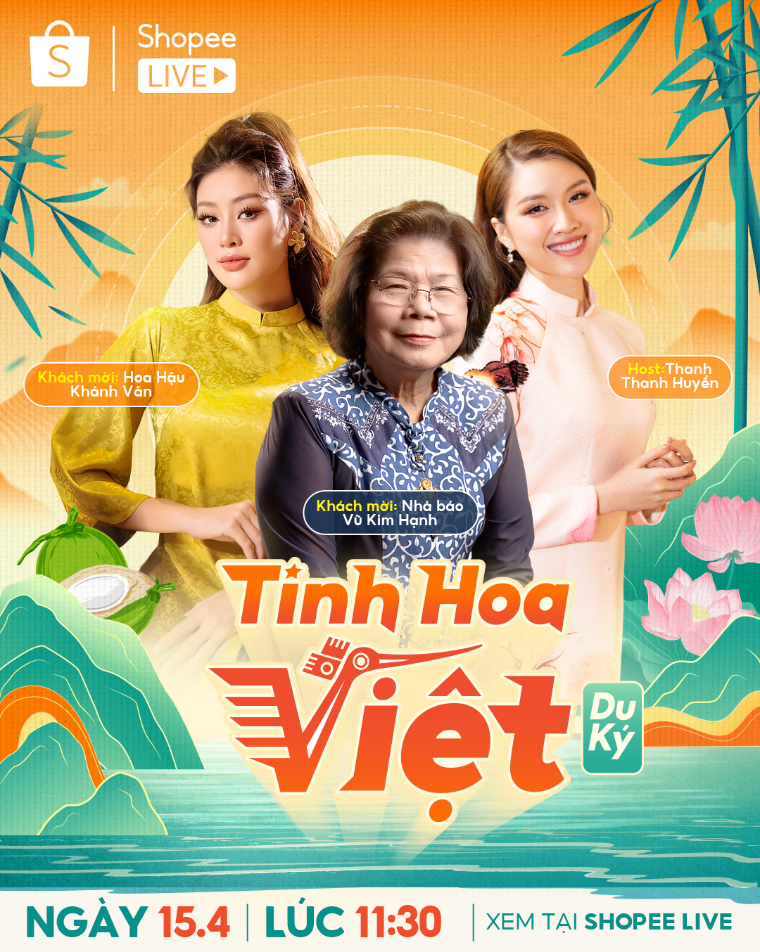 Shopee hỗ trợ doanh nghiệp địa phương bắt nhịp livestream TMĐT, khởi đầu với tập phát sóng có sự tham gia của Nhà báo Vũ Kim Hạnh, Hoa Hậu Khánh Vân và MC Thanh Thanh Huyền.