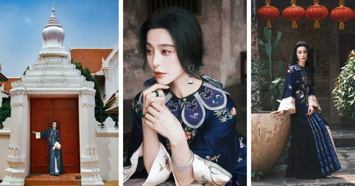Trước đó nữ diễn viên đăng ảnh chụp tại ngôi chùa cổ ở Thái Lan, mặc bộ đầm đậm chất Trung hoa khoe với người hâm mộ. Ảnh: Weibo.