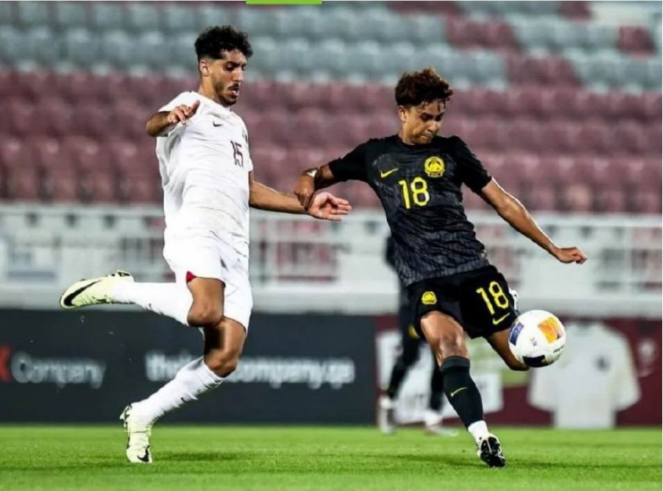 U-23 Malaysia trong trận giao hữu thua chủ nhà Qatar 0-1. Ảnh: FAM