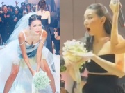Đời sống Showbiz - Khoảnh khắc Thuỳ Tiên bắt được hoa cưới trong ngày vui của Minh Tú