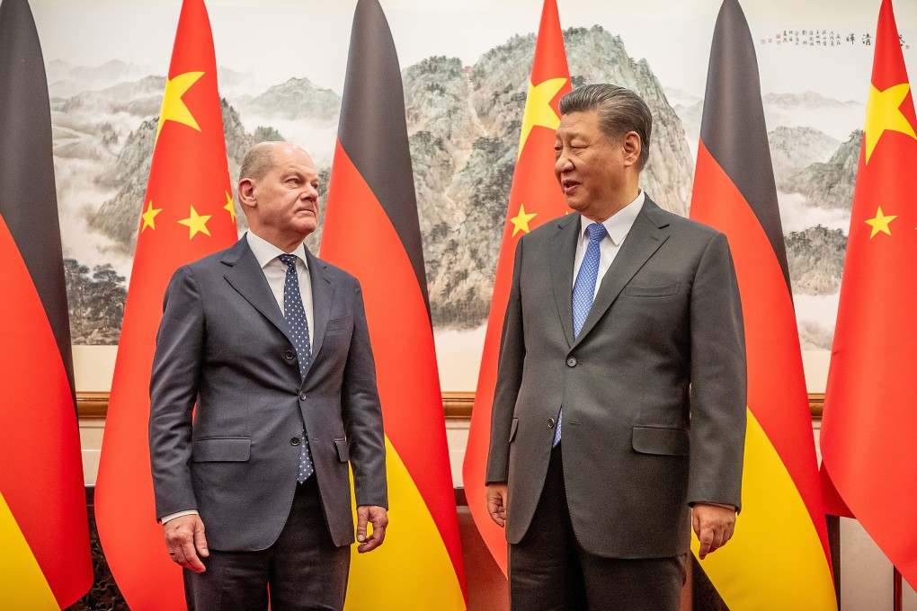 Ông Tập Cận Bình tiếp Thủ tướng Đức tại Bắc Kinh (ảnh: Xinhua)
