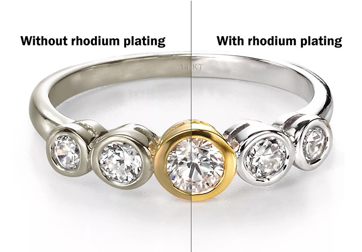 Việc bọc rhodium trên bề mặt trang sức có thể tạo thành một lớp bảo vệ sáng bóng, cứng và có độ phản chiếu cao, ngăn ngừa trầy xước, oxy hóa hoặc ăn mòn.