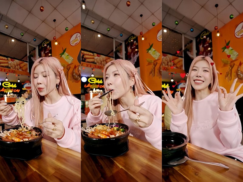 “Food girl” Trang Pháp xuýt xoa thưởng thức món mì cay nổi tiếng