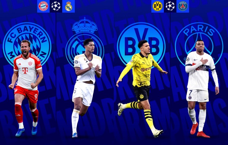 Bayern - Real và Dortmund - PSG là 2 cặp đấu ở bán kết Champions League 2023/24