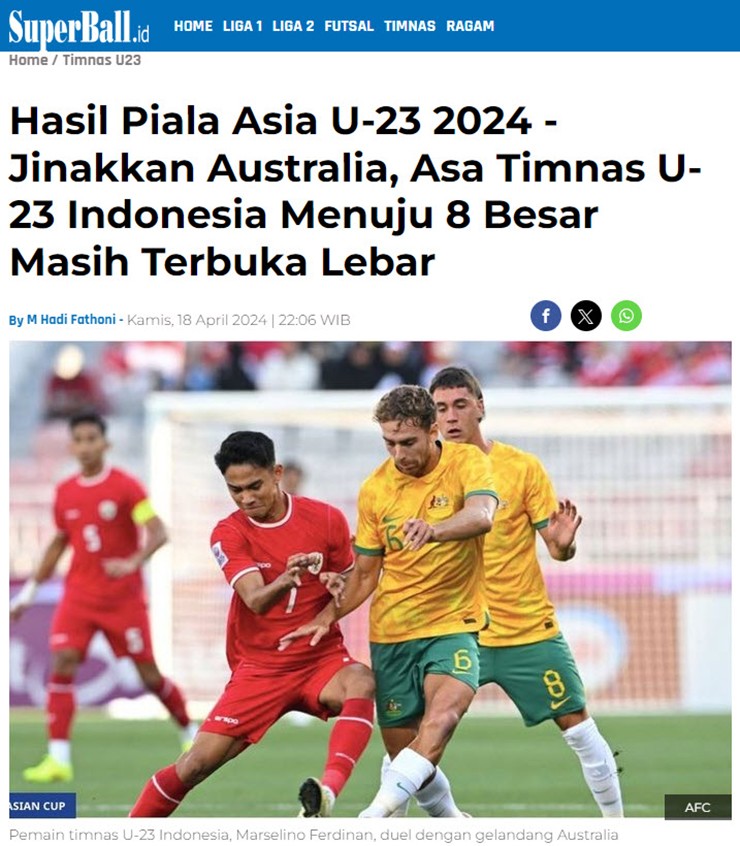 Tờ Super Ball tin rằng U23 Indonesia có đủ khả năng giành vé vào vòng 8 đội