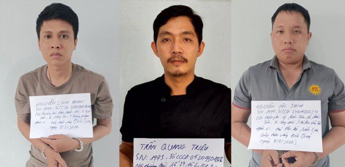 Các nghi can bị bắt đầu tiên: Nguyễn Linh Đoan, Trần Quang Triệu, Nguyễn Văn Thịnh. Ảnh: Công an cung cấp