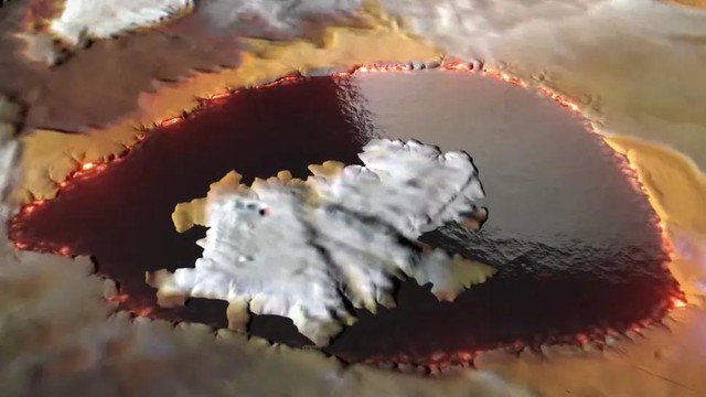 Hồ dung nham mịn và phản chiếu như thủy tinh trên mặt trăng Io trong hình ảnh tàu NASA ghi lại - Ảnh: NASA