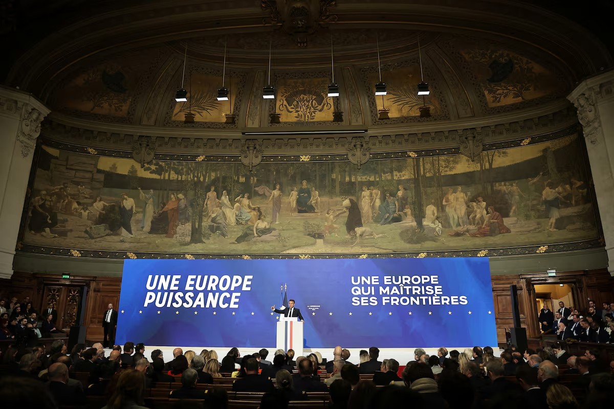 Tổng thống Pháp phát biểu tại Đại học Sorbonne (ảnh: Reuters)