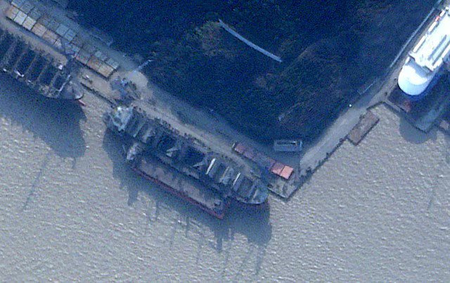 Satellite image of a cargo ship believed to be Russian, tasked with transporting weapons from North Korea to Russia, docking at a Chinese port in February. Photo: REUTERS