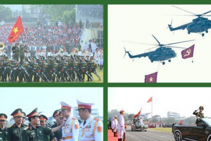 Thượng tướng Nguyễn Tân Cương thị sát hợp luyện diễu binh, diễu hành tại sân vận động Điện Biên
