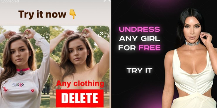 Nội dung quảng cáo công khai ứng dụng có thể&nbsp;cởi đồ trên Instagram.
