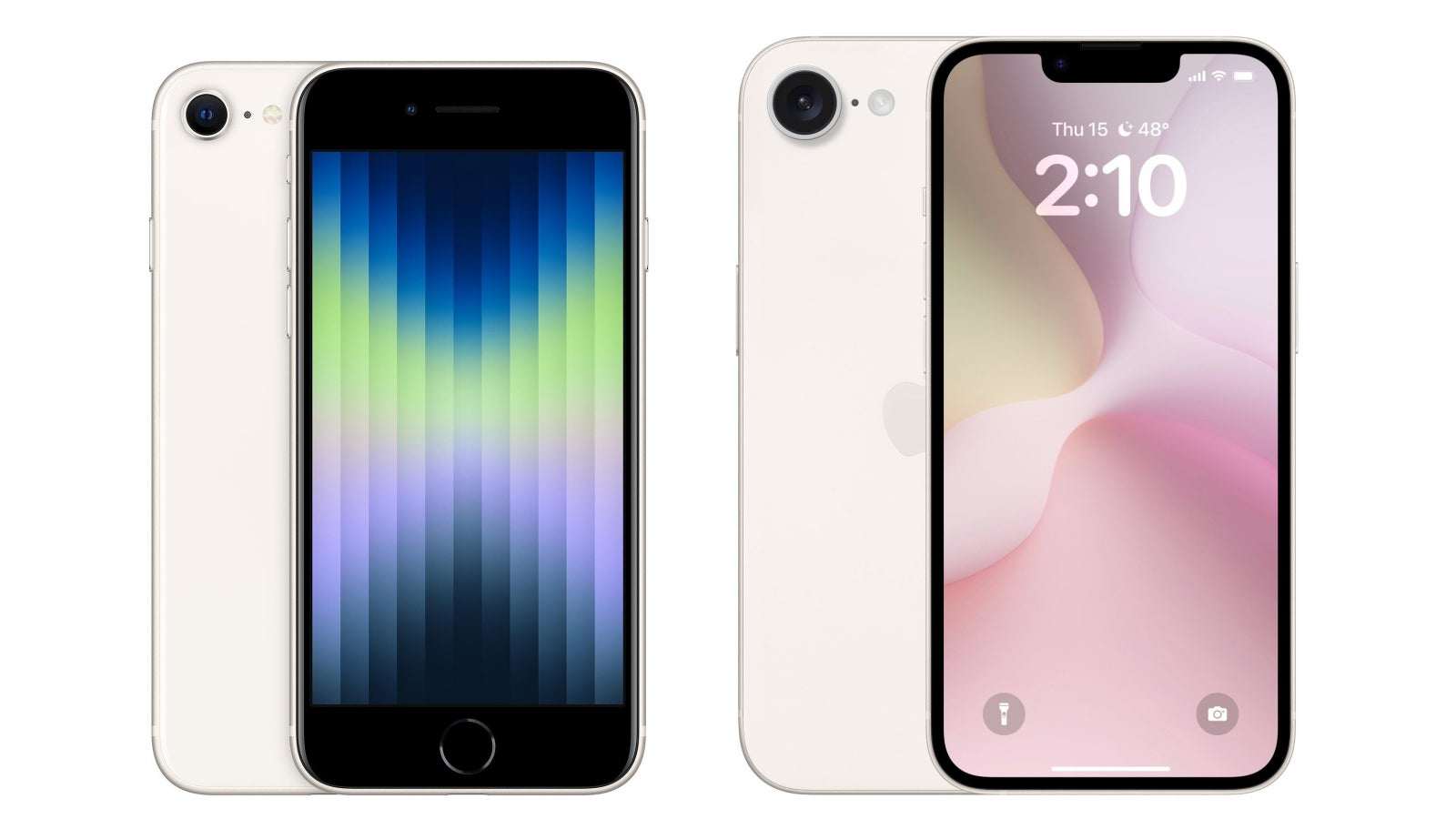 iPhone SE 3 (trái) và ảnh concept iPhone SE 4 (phải).