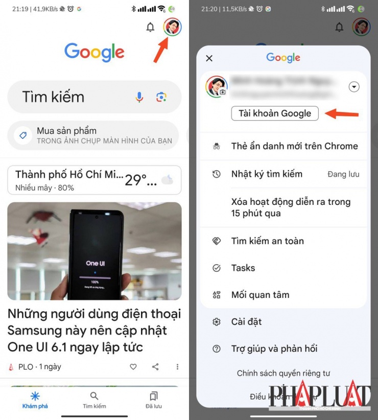 Quản lý tài khoản Google trên điện thoại. Ảnh: MINH HOÀNG