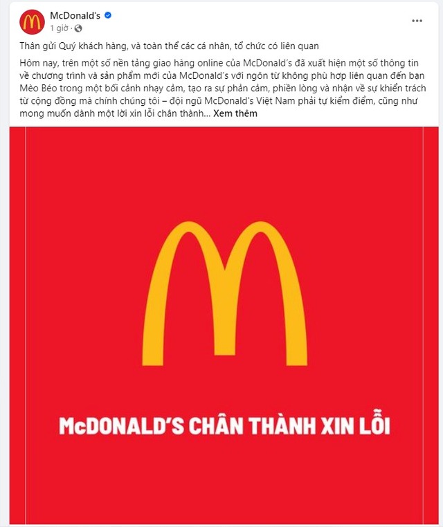 McDonald’s Việt Nam xin lỗi vì lấy câu chuyện của Mèo Béo PR sản phẩm- Ảnh 2.