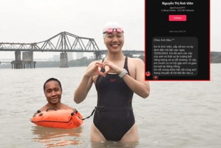 Ánh Viên làm xôn xao cộng đồng mạng, thi bơi vượt sông Hồng với "Bệu Bé Bỏng"