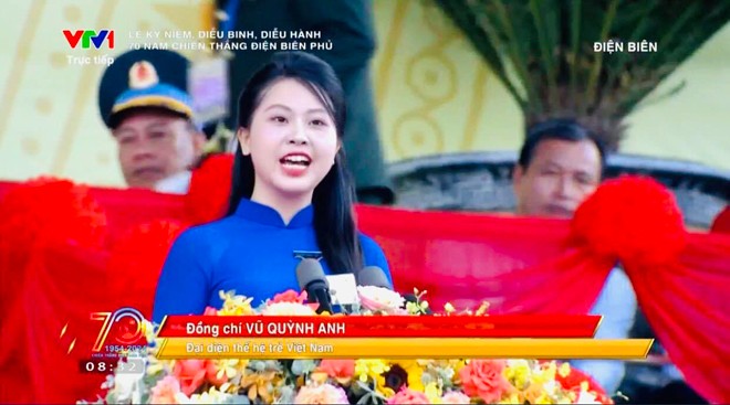 Quỳnh Anh phát biểu tại lễ kỷ niệm&nbsp;