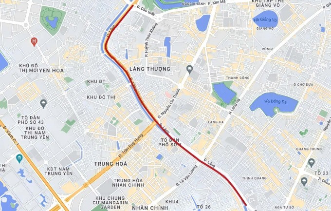 Vị trí, hướng tuyến đường Láng sẽ được mở rộng. Ảnh: Gmap