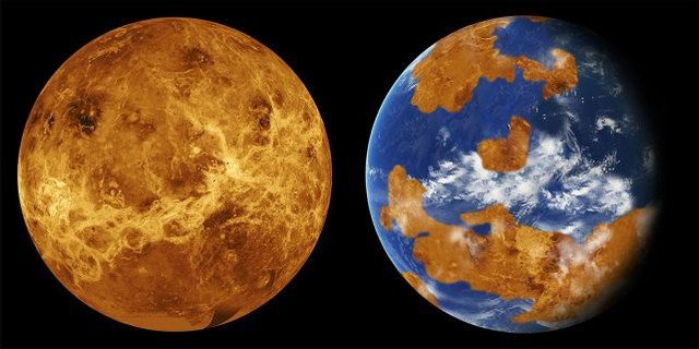 Sao Kim hiện tại (trái) và trong quá khứ - Ảnh: NASA