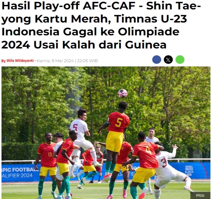 Tờ Bola Sport thừa nhận sự vượt trội của U23 Guinea so với U23 Indonesia