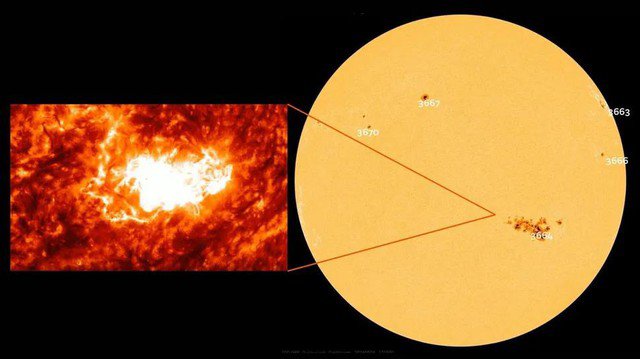 "Họng súng vũ trụ" AR3664 theo góc nhìn từ phía Trái Đất hiện tại - Ảnh: NASA