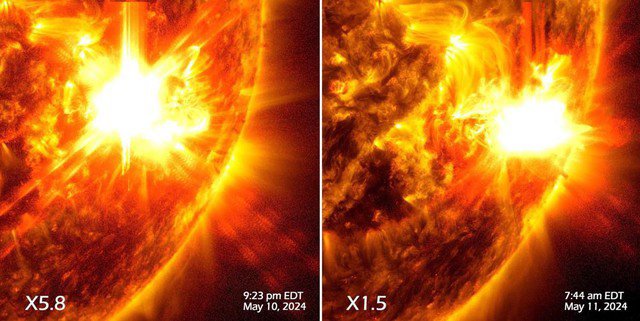 Hai ngọn lửa cuồng nộ từ ngôi sao mẹ của chúng ta - Ảnh: SDO/NASA