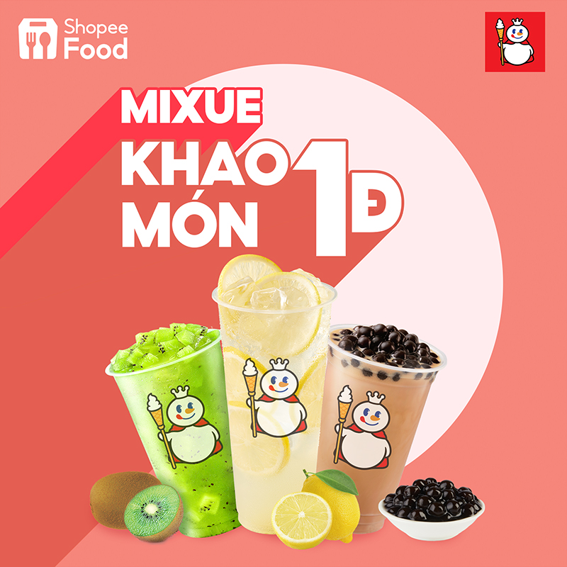 Không cần phải chờ đợi lâu, “bão” deal 1 đồng từ Mixue đã chính thức tái xuất để phục vụ các tâm hồn ăn uống trên ShopeeFood vào dịp cuối tuần sôi động này.