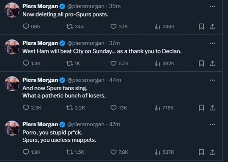 Nhà báo&nbsp;Morgan liên tục chỉ trích&nbsp;Tottenham sau khi họ không thể cầm chân&nbsp;Man City