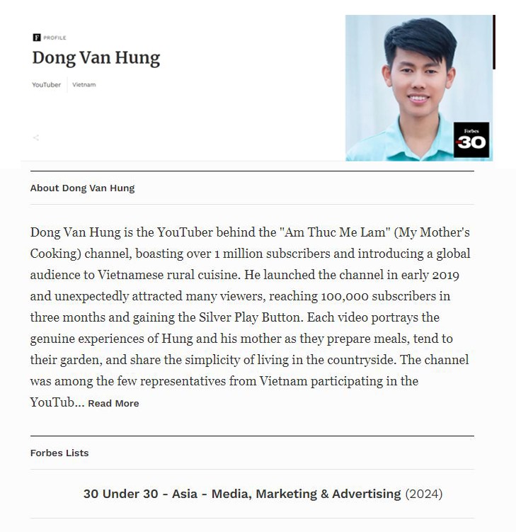 YouTuber Việt duy nhất lọt top 30 gương mặt nổi tiếng dưới 30 tuổi của Forbes - 1