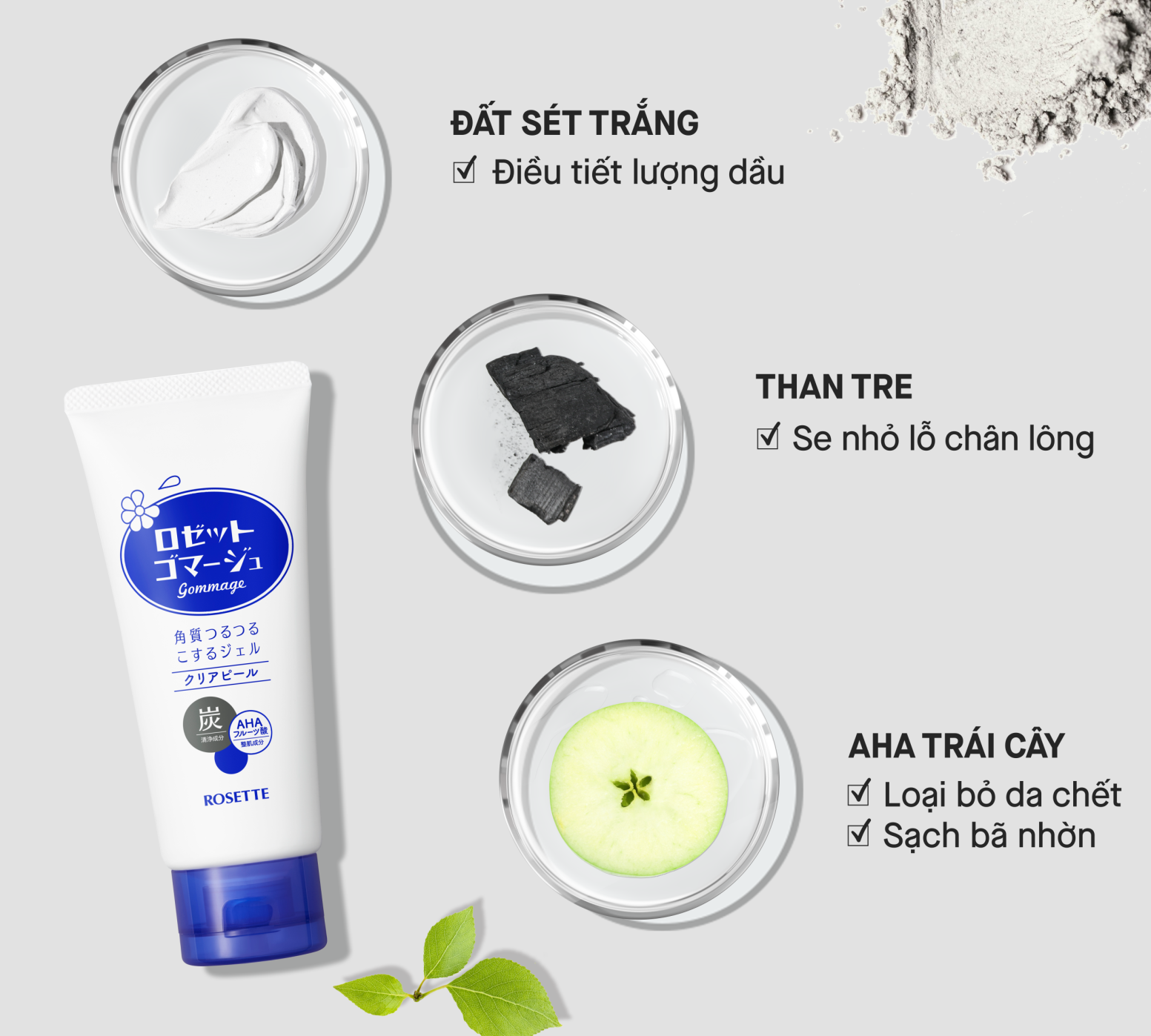 Thành phần tự nhiên có trong Tẩy Tế Bào Chết Thu Nhỏ Lỗ Chân Lông Rosette Gommage Clear Peel