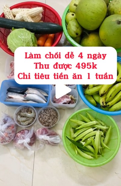 Lượng thực phẩm mà nhà Huyền ăn trong một tuần. Ảnh chụp video TikTok Nguyễn Huyền 09