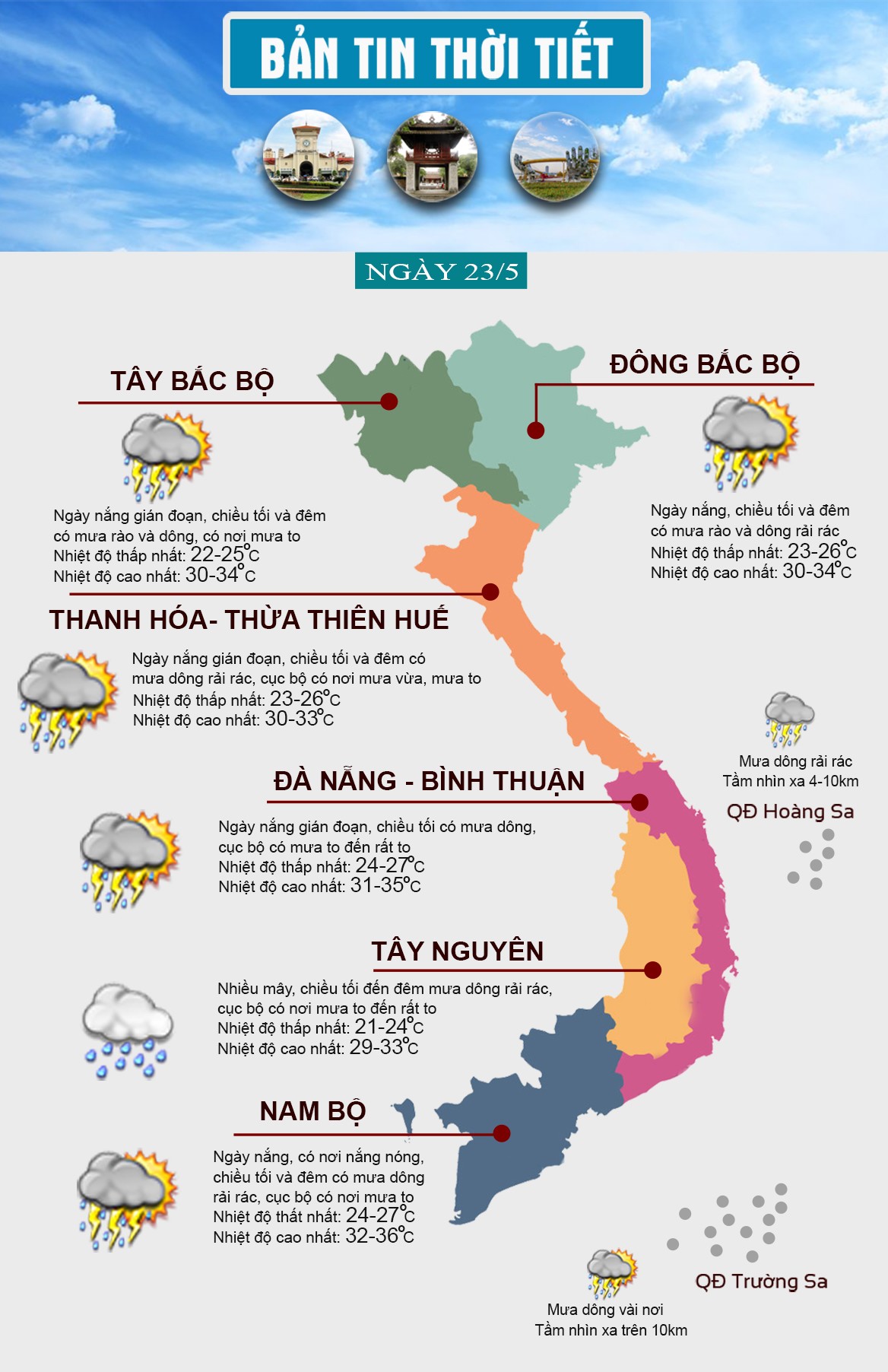 Thời tiết ngày 23/5: Mưa to xuất hiện nhiều nơi về chiều tối - 1